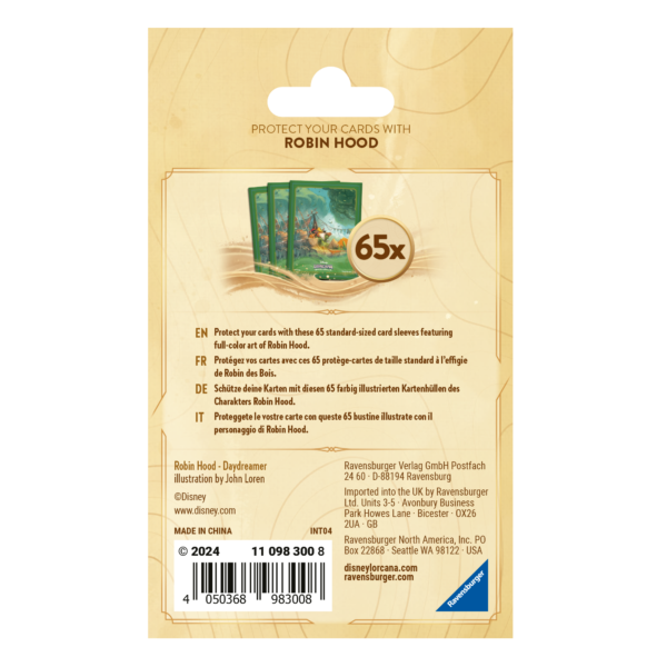 983008_DLC_S3_EN_MediaAlerts_Sleeves_Robin-Hood_Packaging_Back Koszulki na karty - Disney Lorcana - Robin Hood